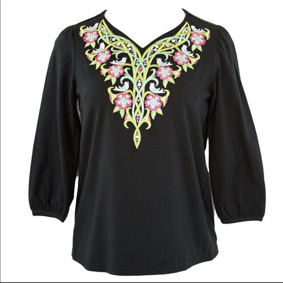 Bob Mackie Tree Life Embroidered Knit Top - Picture 1 of 6